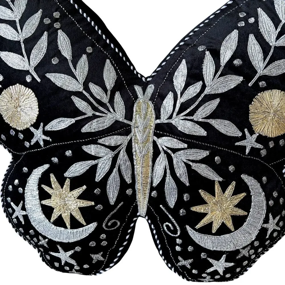 Cynthia Rowley Embroidered Butterfly Celestial Pillow 18x22 Halloween Decor New